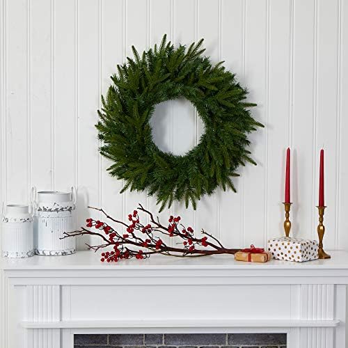 Nearly Natural 24 in Artificial Long Pine Wreath with 35 Clear LED Lights - Image 6