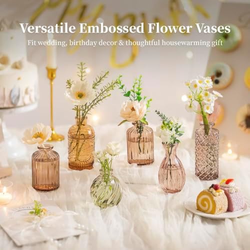 Glasseam Glass Bud Vases for Flowers: 10Pcs Amber Vintage Small Vases Set - Image 5