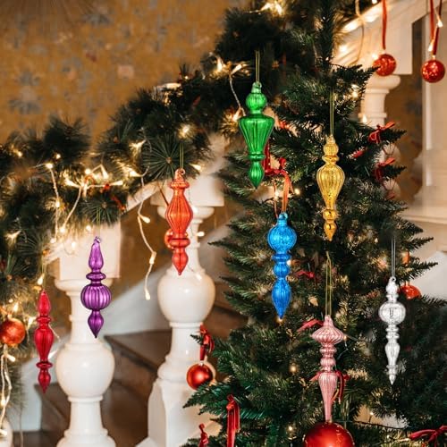 Mifoci 8 Pcs 6 Inch Mercury Glass Finial Christmas Ornaments,Mixed Color - Image 6