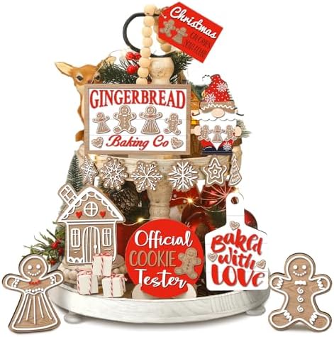 14 Pcs Halloween Tiered Tray Decor Set, Gnome Wood Table Signs (Elegant Style) by Unknown