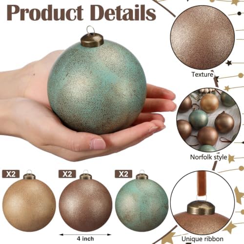 Yunlly 12 Pcs Neutral Christmas Ornament, Brown Copper Sage Green, 4'' - Image 3
