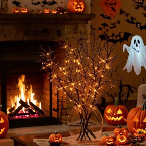 Birchlitland Halloween Branch Lights with Timer Battery Operated 75 LED Orange Fairy Lights, Lighted Black Willow Branches 21IN for Home Decor - Image 5