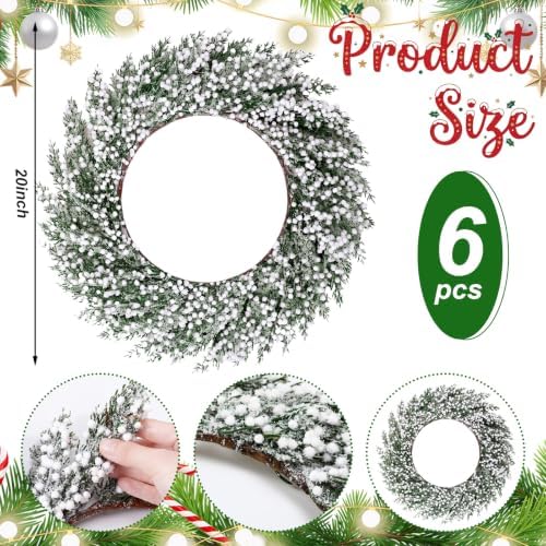 Christmas Cedar Placemats Set of 6 Artificial Round Wreath Charger - Image 2