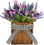 Spring Lavender Basket Wreath for Front Door 15" Purple Hanger Basket Artificial Grains Green Leaves with Purple Daisy Summer Wreaths Baskets for Indoor Farmhouse Porch Entryway Wall Home Decor by Kuabiz