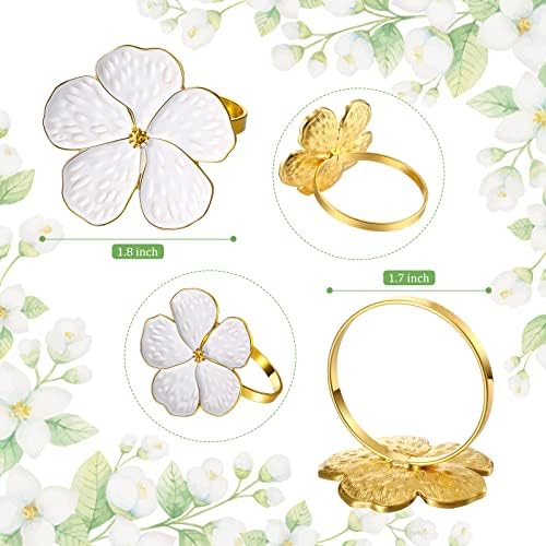 Patelai Set of 100 White Flower Napkin Rings Bulk Gold Napkin Ring Holders - Image 3