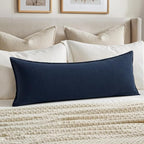 MIULEE Decorative Linen Lumbar Pillow Cover 14x36 Inch Navy Blue by MIULEE