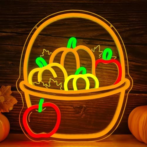 Thanksgiving Harvest Basket Neon Sign for Wall Decor Fall Led Neon Light by Geeinar