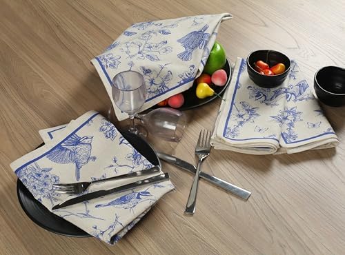 FINGERCRAFT Cloth Napkins Set of 8 Cotton Linen, 20x20 Inch, Toile - Image 3