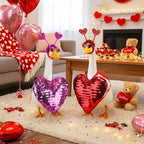Abbylike 2 Sets Valentine's Day Porch Goose Outfits Love Heart Yard Goose Clothes Costume Fits Large 23'' Cement for Garden Yard Statue Pathway Decorations - Image 2