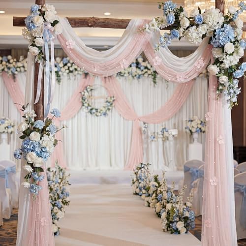 6 Pcs 29x120'' Pearl Tulle Table Runner 10ft Wedding Tablecloth, Blush Pink - Image 3