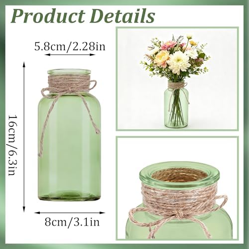 6 Pack Mason Jar Vases for Centerpieces, Green Glass Flower Vase - Image 2