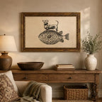 Gold Framed Dog on Fish Wall Art, Funny Animal Canvas Print, 24x16 - Image 3