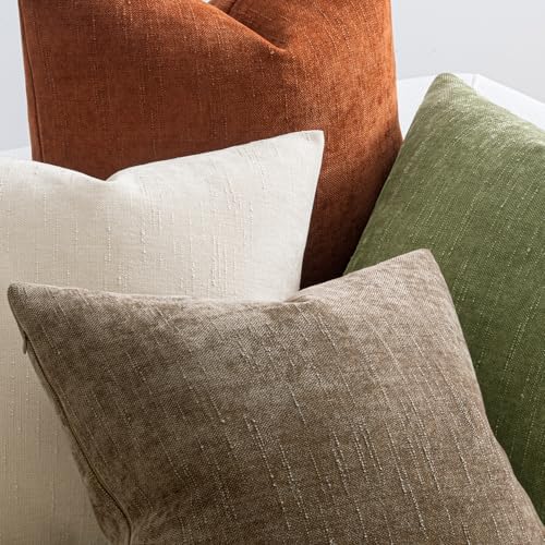MIULEE Pack of 4 Fall Decorative Throw Pillow Covers 18x18 Inch Chenille Textured Throw Pillows Boho Farmhouse Cushion Covers Vintage Home Decor for Couch Sofa Bed Living Room，Taupe Brown Green - Image 4
