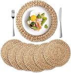6 Pack, Round Woven Placemats, Natural Water Hyacinth Wicker Place mats, Braided Straw Table Mats, Charger Plates for Dining Table, Fall, Thanksgiving, Christmas (13.8 inch) by YANGQIHOME