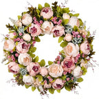 Front Door Wreath, 22 Inch Summer Fall Wreath Handmade Peony Rose Door by Covanm
