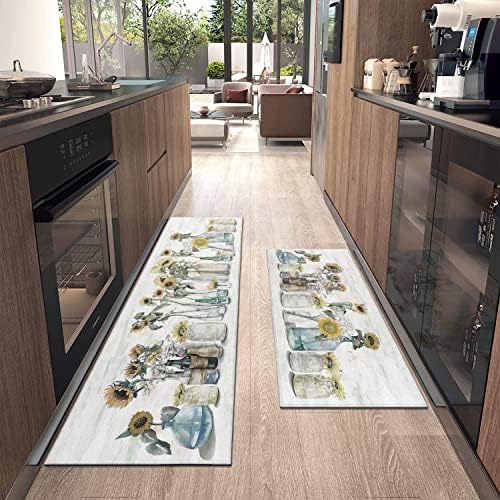 Sunflower Farmhouse Kitchen Rugs Set of 2,Colorful Spring Summer Flowers Kitchen Rugs and Mats Non Skid Washable,Farmhouse Kitchen Runner Rugs with Rubber Backing (17"x48"+17"x30") - Image 4