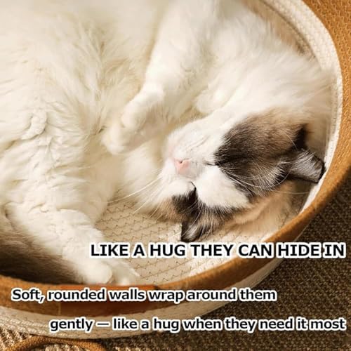 Instinct Basket, Stimuli Handwoven cat Basket Rope Cotton with Cushion, Eliminates Bed Rejection Round Pet Basket, Boho Catbed for Cats Handwoven Scratchable Breathable Weave (Large-A) - Image 6
