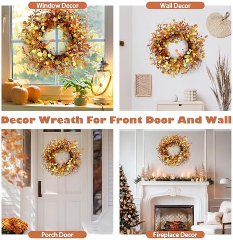 24 Inch Fall Wreath for Front Door Full Artificial Wreath - Image 5