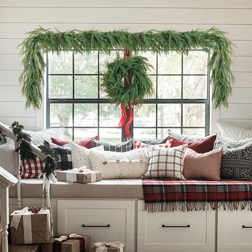 Artificial Norfolk Pine Garland, Realistic Christmas Greenery Garland for Mantle, Staircase, Banister, Fireplace, Wall, Door, Table, Indoor & Outdoor Holiday Winter Decortions (12 Ft) - Image 7