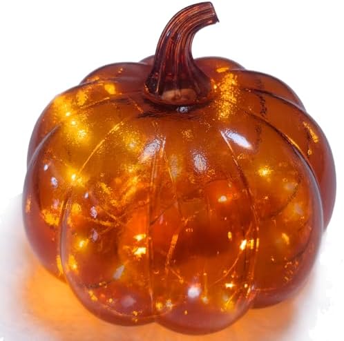 Glass Blowing Pumpkin with Light for Decorating,Battery Operated Light Up Pumpkin for Fall Harvest,Halloween,Thanksgiving for Table Centerpieces Indoors Home Decor by LXliangxin
