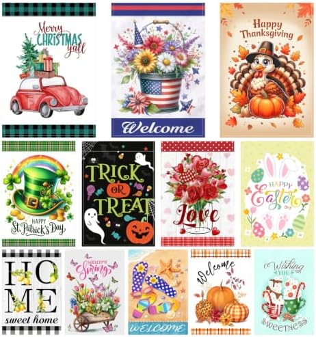 EdenseeLake Seasonal Garden Flags 12x18 Inch, Double Sided Flags Set of 12 by Edenseelake