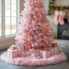 AOGU 48 Inch Faux Fur Christmas Tree Skirt Pink Plush Skirt for Merry Christmas Party Christmas Tree Decoration - Image 7