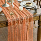 Artoid Mode 10PCS Orange Gold Gauze Table Runner 120 Inch 10FT, Glitter Metallic Foil Sheer Dining Wedding Anniversary Holiday Table Decor for Home Party by ArtoidMode