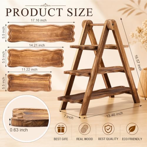 3 Tiered Serving Tray Wood Cupcake Display Stand, Wave Edge Rectangle - Image 2