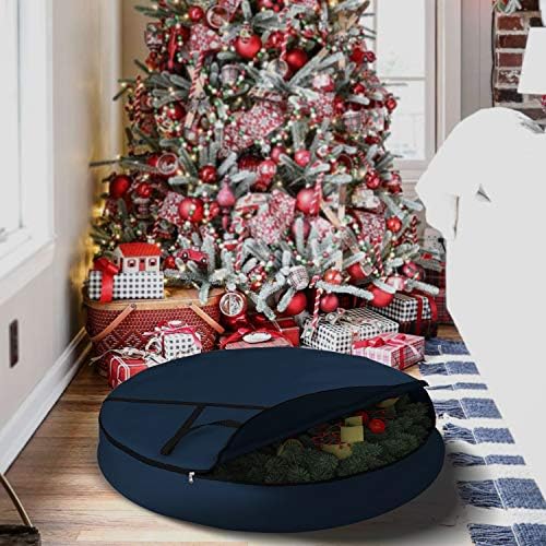 Covers & All Christmas Wreath Storage Bag 12 Oz with Carrying Handle & Dual Zipper - 100% Water Resistant Durable Material Storage Bag - Holiday Xmas Tear Resistant Bag (30" Dia x 7" H, Blue) - Image 6