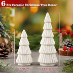 Leinuosen 6 Pcs White Ceramic Christmas Tree Figurines Tabletop Xmas Decor - Image 2