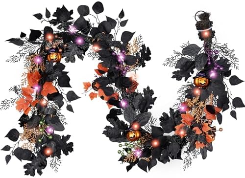 DecorbyHannah 6ft Halloween Garland for Mantle with Lights Pumpkin Decor by DecorbyHannah