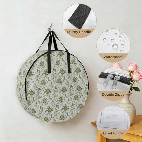 36 Inch Round Storage Bag 2 Pack,Abstract Sage Green Leaves on Vintage Waterproof Wreath Storage Container with Handles&Zipper Watercolor Flower Closet Organizer Bags Garland Box - Image 5