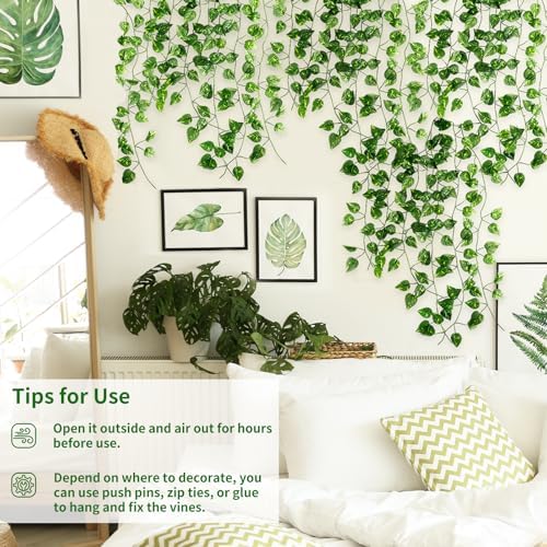 CEWOR 72 Pack 474ft Fake Vines with Leaves for Bedroom Decoration, Ivy Garland Fake Ivy Leaves Artificial Greenery Garlands Hanging Vines for Room Decor Wedding Wall Indoor Outdoor - Image 3