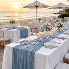 16 Pack Dusty Blue Cheesecloth Table Runner 10Ft Boho Gauze Table Runners 35x120 Inch Blue Cheese Cloth Table Runners Long Sheer Table Runners for Wedding Bridal Shower Birthday Party Table Decor - Image 7