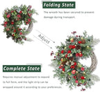 Christmas Wreath for Front Door, Artificial Door Wreaths with LED Lights Bells Berries & Pinecones Christmas Decorations, Xmas Wreaths for Wall Window Fireplace Holiday Home Decor - Image 4