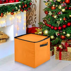 YETTASBIN Orange Solid Color Large Christmas Ornament Storage Box with Zipper & Adjustable Dividers, Storage Container with Lid & Handles for 64 Holiday Ornaments 3-Inch, 13 x 13 Inch - Image 7
