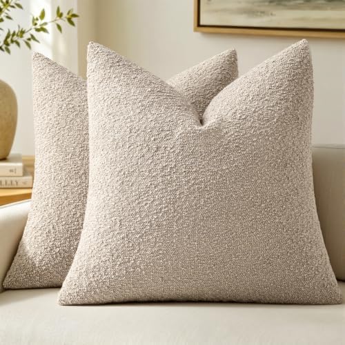 MIULEE 22x22 Decorative Euro Sham Boucle Couch Pillow Covers Oatmeal by MIULEE