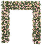 Suncalla 8 Pack 6.56Ft Artificial Rose Flower Garland Silk Flocked Pink and White Rose Garland Faux Eucalyptus Flower Vine for Wedding Party Table Centerpiece Arch Background Decoration(Eucalyptus) by Unknown