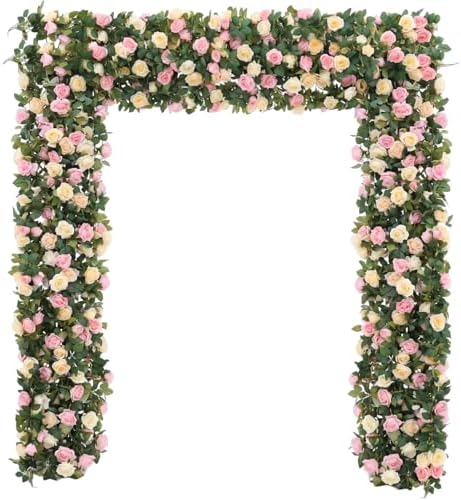 Suncalla 8 Pack 6.56Ft Artificial Rose Flower Garland Silk Flocked Pink and White Rose Garland Faux Eucalyptus Flower Vine for Wedding Party Table Centerpiece Arch Background Decoration(Eucalyptus) by Unknown