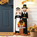 Fall Welcome Sign for Front Door, 36" Thanksgiving Pilgrim Couple with Turkey, Wooden Standing Sign, Autumn Front Porch Decor for Outdoor Indoor Yard Garden by Unknown