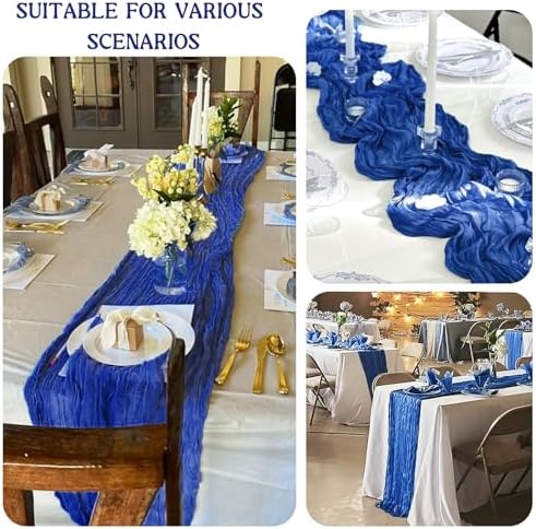 12 Pack 120 Inch Royal Blue Cheesecloth Table Runner Boho Rustic Gauze Sheer Romantic 10 FT Long Cheese Cloth Table Runner for Bridal Baby Shower Wedding Party Birthday Holiday Home Easter Decor - Image 5