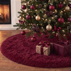 Burgundy Red Faux Fur Christmas Tree Skirt 60 Inch Plush Tree Skirt - Image 3