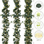 Eucalyptus Garland with Lights, 4 Packs 6FT Green Flower Garland Decor, Artificial Faux Eucalyptus Leaves Greenery Vines for Table Runner Wedding Centerpieces Backdrop Decorations (Warm Color) - Image 2