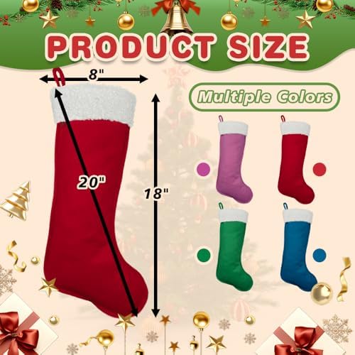 4 Pack Christmas Stockings 20 Inches Large Merry Christmas Stocking Holiday Party Decor Hanging Tree Fireplace Mantle Ornaments Decorations (4, Multi-Large) - Image 2