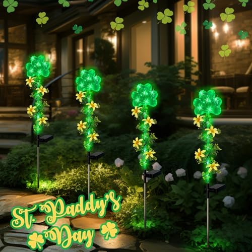 ST Patrick's Day Decorations Outdoor,2 Pack Shamrock Solar Light Yard Stake - Image 5