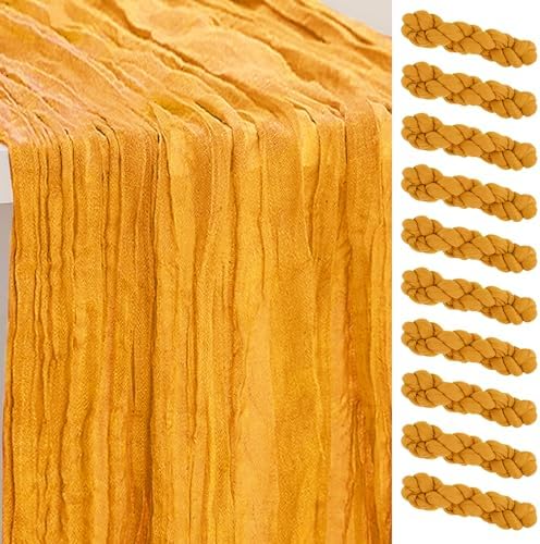 10 Pack Gold Cheesecloth Table Runner 35x120 Inch 10Ft Rustic Gauze Cheese Cloth Table Runner Sheer Cheesecloth Table Runners for Wedding Party Bridal Shower Decoration by SuBleer