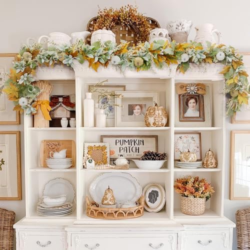 Fall Mantel Garland Decor for Home - 6 Ft Autumn Leaves Table Garlands with Lights Decorations for Thanksgiving and Halloween Leaf Centerpieces for Bedroom Tables Stair Porch Outdoor Farmhouse - Image 4