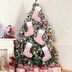 Pink Christmas Stockings Set of 5 - Lage Elegant Faux Fur Xmas Stockings with Silver Christmas Tree Snowflake Designs, Pink Christmas Decoration for Holiday Party Home - Image 6