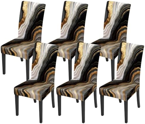 Black Marble Chair Covers Set of 6,Stretchable Kitchen Dining Room Chair Covers Decorations Removable Washable Dining Chair Slipcovers Chair Protectors for Dining Room & Kitchen by LEIWEIHOPE