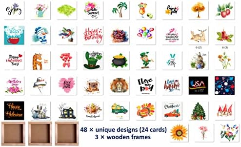Farmhouse Summer Fall Winter Spring Interchangeable Wall Decor Set Large Tiered Tray Decor, Farmhouse Season Signs, 3 Wooden Frames 48 Signs Pictures,Festival Birthday Kids Bedroom Office Decorations - Image 3